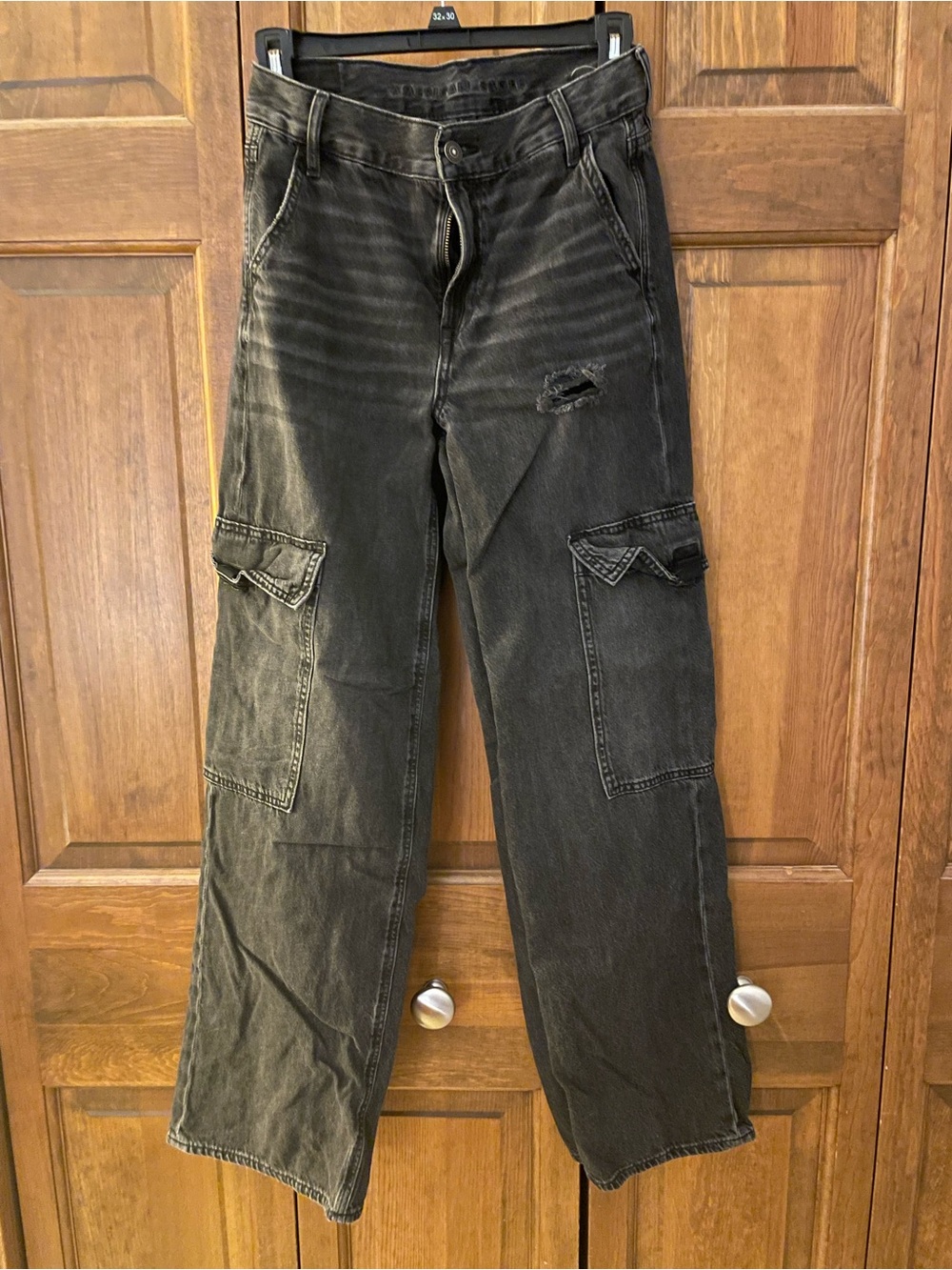 American Eagle Outfitters Black Washed Straight Leg Cargo Jeans